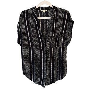 Ever B Black and White Striped Button Down Blouse Size L Minimalist Lightweight